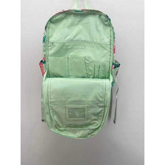 Vera Bradley Lighten Up Grand Laptop‎ Backpack Mint Green Pink Flowers Snail - Picture 6 of 9